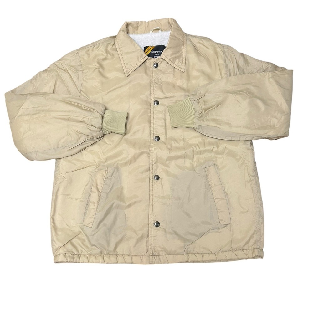 Vtg 70s Sears Mens Fleece Lined Work Leisure Full Zip Jacket Beige Medium‎